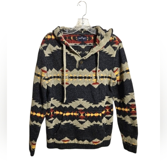 American Eagle | Vintage Mens Aztec Southwestern Quarter Button Up Hoodie 🦅 - Picture 1 of 4